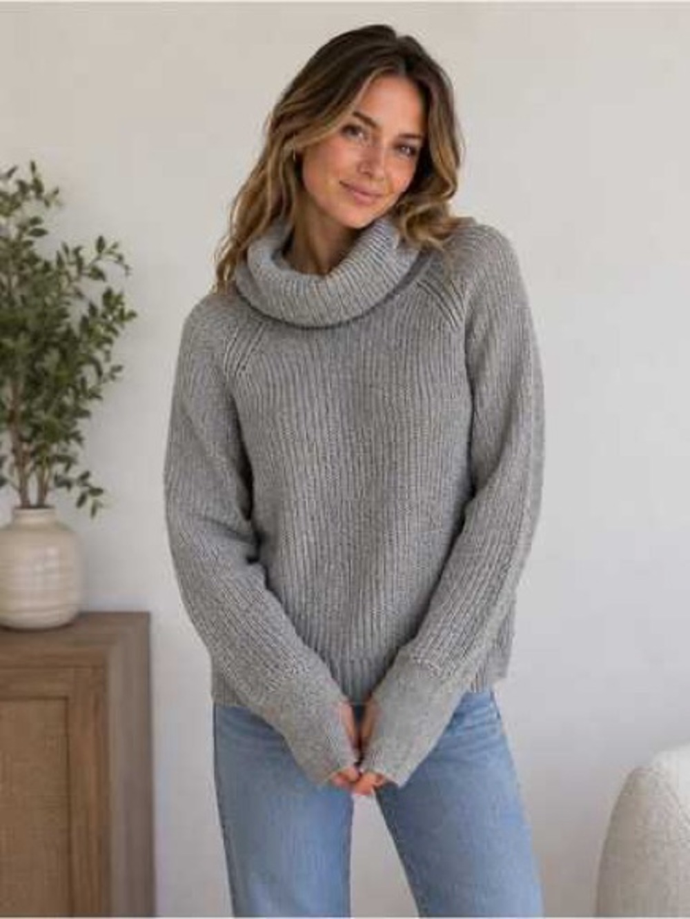 Market & Spruce Cozy Gray Cowl Neck Ribbed Sweater